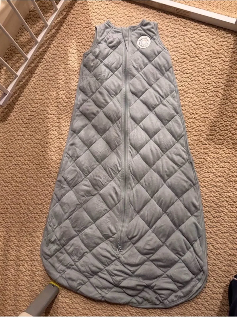 Quilted Light Gray Baby Sleep Sack with Front Zipper